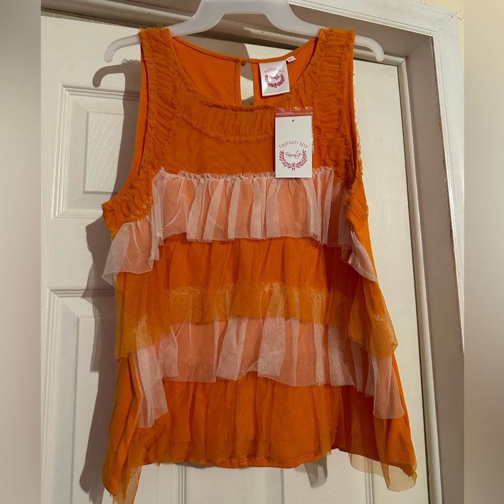 NWT Orange and White University of Tennessee Ruffled Tank Top - XL